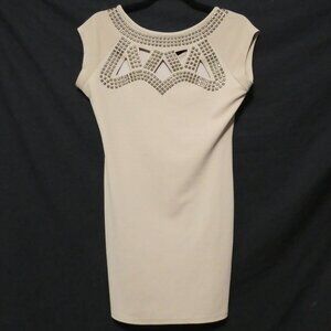 AUDREY ANN | large | Textured Beige Short Sleeve Dress